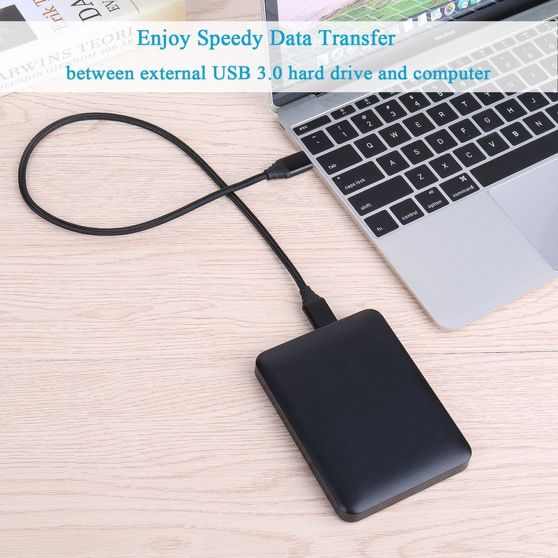 Besgoods كابل بيسجودز مايكرو USB 3.0 - 1.5 قدم/50 سم كابل USB نوع A ذكر إلى مايكرو B كابل مضفر لمحرك الأقراص الخارجي، سامسونج جالاكسي S5، جالاكسي نوت 3-2 حزمة، أسود - Image 2